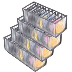KKNE Organisateur de sous-vêtements, 4 boîtes de rangement pliable pour soutien-gorge, sous-vêtements, chaussettes, cravates, écharpes et foulards-gris