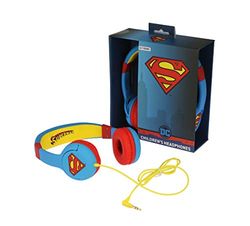 OTL Technologies Superman Man of Steel DC0262 - Auriculares de cabeça fechados júnior com função de segurança de limite de volume a 85 db para crianças entre 3 e 7 anos, cor azul e vermelho