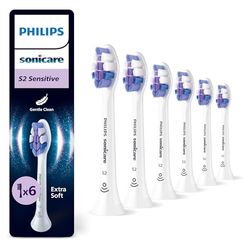 Philips Sonicare S2 Sensitive, cabezales de cepillo dental de repuesto originales, blanco, paquete de 6, HX6056/87