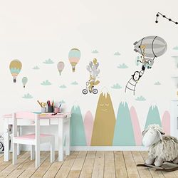 Ambiance Sticker Stickers Enfant Montagnes scandinaves Animaux comiques 70 x 105 cm