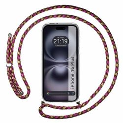 Transparent hängande fodral för iPhone 16 Plus (6,7) med lila snodd