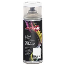 AMBRO-SOL - Tinta acrílica em spray, cor branca brilho 2, RAL 9010, resultado profissional em várias superfícies, exteriores e interiores, 400 ml, a embalagem pode variar