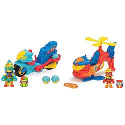 SUPERTHINGS RIVALS OF KABOOM Turbo Ice, Moto de con catapulta para lanzar Bolas de Helado, Incluye 1 Kazoom Kid y 1 SuperThing exclusivos & Pizzacopter, Helicóptero de con Lanzador de Discos de Pizza