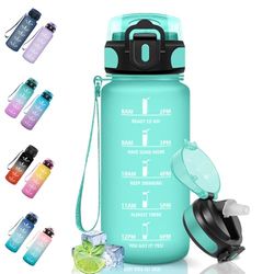 Motswedi Drinkfles, 500 ml BPA-Vrij, Drinkfles Met Rietje, Lekvrij, Sportfles, Geschikt voor Koolzuurhoudende Dranken, Waterfles voor Kinderen, Camping, Yoga, Sport, Outdoor, hardlopen, Blauwgroen