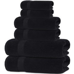 All Design Quick-Dry, Soft, High Absorbent 100% Cotton Towels for Bathroom Guests Pool Gym Camp Travel College Dorm Cappadocia Collection (6 Piece Towel Set, Black)