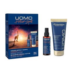 L'Erboristica Athena's | Confezione Uomo Active, Cofanetto con Tonico Spray Corpo Rinvigorente 100 ml, Shampoo Doccia Active Stimolante e Rivitalizzante 200ml, Made in Italy
