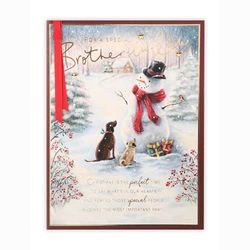 Clintons: Brother In Law Snowman and Dogs Christmas Card, Xmas Card for Brother in Law, Brother in Law Xmas Cards, Multi-Colour, 155 x 201, 1181356