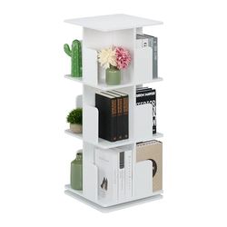 Relaxdays Petite bibliothèque, rotative à 360°, pour Vos Livres et CD, H x L x P : 95 x 39 x 39 cm, Blanche