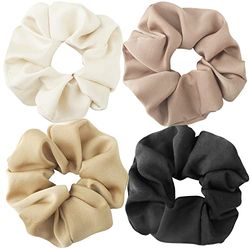 OWill 4Pcs Hair Scrunchies for Women,Premium Satin Scrunchie Ponytail Holder,Solid Color Elastic Bands for Girls,Hair Ties Accessories for Frizz Prevention Natural