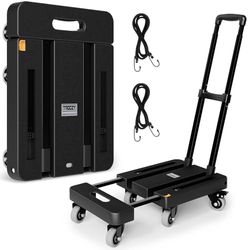 TROOZY Carretilla de Mano Plegable, Carrito de Equipaje Resistente de 500 Libras, Carrito de Plataforma utilitaria con 6 Ruedas y 2 Cuerdas elásticas para Equipaje, Viajes, mudanzas, Compras, Uso de