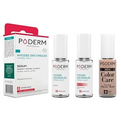 PODERM - LOT 3 PRODUITS | MYCOSE ONGLE TRAITEMENT PURIFIANT + BOOSTER - 2 Best Sellers pour soigner les ongles jaunes et abimés + Vernis Spécial Homme camoufle les ongles abimés | Swiss Made