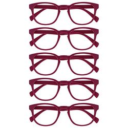 OPULIZE Pop Gafas de Lectura Pack de 5 Redondas Rosa Fucsia Mate Satinado Bisagras con Muelle Resistentes a los Arañazos Hombre Mujer RRRRR2-4 +3.00