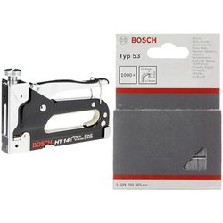 Bosch Accessories - Bosch 0 603 038 001 - Grapadora manual HT 14 - 0603038001 (pack de 1) + Bosch 1 609 200 365 - Pack de 1000 grapas de alambre fino tipo 53 (11,4 x 0,74 x 8 mm)