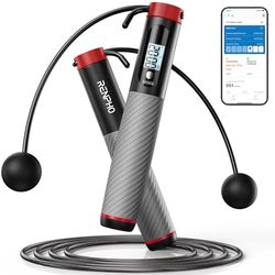 RENPHO Corda per Saltare Smart con Contatore, Corde per Saltare Senza Filo Regolabile, Analisi dati APP, Corde per Saltare Crossfit Veloce, Attrezzatura da Allenamento per Bambini Donne, Grigio