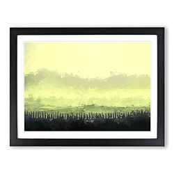 Rows Of Trees In The Evening In Abstract Modern Art Framed Wall Art Print, Ready to Hang Picture for Living Room Bedroom Home Office Décor, Black A2 (64 x 46 cm)