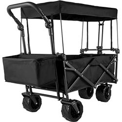 VEVOR Opvouwbare trolley met dak, draagbaar, opvouwbaar, 98,5 x 54,3 x 98,5 cm, stalen frame, grote wielen, 360 graden, opbergmand, 2 netzakken, voor strand, picknick, camping, barbecue, zwart