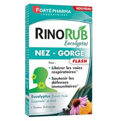 Forté Pharma - RinoRub comprimés Nez-Gorge| Complément alimentaire Gorge et Nez - Maux de gorge, Nez bouché | Huile essentielle d'Eucalyptus, Vitamine C, Plantain, Vitamine D | 15 comprimés