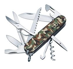 Victorinox, Huntsman, coltellino svizzero multiuso (15 funzioni, forbici, seghetto per legno, cavatappi) mimetico