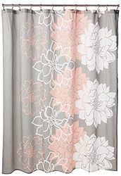 Madison Park Lola 100% Cotton Shower Curtain, Casual Large Floral Design, Modern Bathroom Decor, Machine Washable, Fabric Privacy Screen 72x72, Grey/Peach