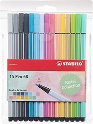 Feutre dessin - STABILO Pen 68 - Pochette x 15 feutres de coloriage pointe moyenne - Couleurs pastel