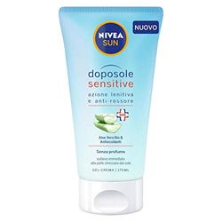 NIVEA SUN Gel Crema Doposole Sensitive 175 ml, Latte doposole con Aloe Vera Bio e Antiossidanti, Latte corpo per pelli sensibili ad azione rinfrescante e lenitiva