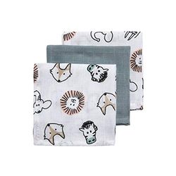Meyco Hydrophilic Burp Cloths Conjunto de 3-30 x 30 cm, animais/un, verde pedra/branco