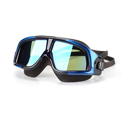 Angelkiss Premium grote gepolariseerde zwembril met groot montuur, anti-condens, lekvrij, anti-uv en transparante glazen voor mannen, vrouwen, volwassenen, tieners, zwart blauw
