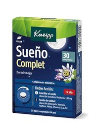 Kneipp Sueño Complet, Tranquilizante Natural para Dormir, Pastillas de Valeriana, Pasiflora y Melatonina para el Insomnio, Tecnología Bicapa para Conciliar y Mantener el Sueño, 30 Comprimidos (1,85mg)
