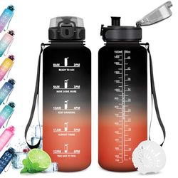 KollyKolla Motiverende drinkfles, 1,5 liter, sportfles, lekvrij, sportfles met tijdsweergave, 1 klik om te openen, BPA-vrij, voor volwassenen, hardlopen, yoga, kantoor, gym