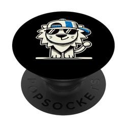 León Hipster Hombres Mujeres Niños Niñas Divertido León PopSockets PopGrip Adhesivo
