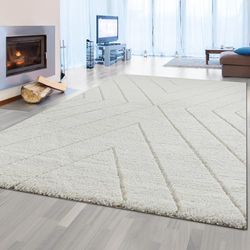 CARPETIA Scandinavisch woonkamertapijt, hoogpolig, ruitpatroon, wit, crème-beige, 160 x 230 cm