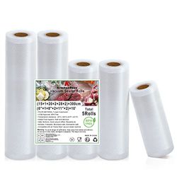 KitchenBoss Sacchetti per Sottovuoto Alimenti：5 Rotolo 15/20/28x300cm, Buste Sottovuoto Alimenti senza BPA, Rotolo Sottovuoto Alimenti per Macchine Sottovuoto, Sacchetti Sottovuoto Alimenti Goffati