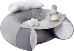 Nuby Penguin Sit-Me-Up - Asiento inflable para bebé para sentarse y jugar, bandeja desmontable, lavable a máquina, a partir de 6 meses (gris)