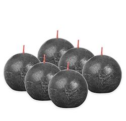 BOLSIUS - Rustic Ball Candle - Anthracite - Diameter 7.6 cm - Pack of 6 - unscented