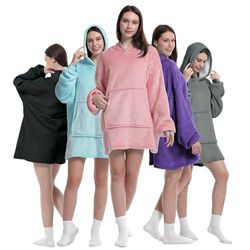 K-MART Bärbar filthuvtröja, överdimensionerad huvtröja kvinnor och män, tjock filt myshuva, ultramjuk flanell sherpa huvtröja filt med ärmar och gigantisk ficka, Rosa, one size