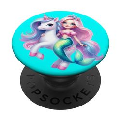 Sirena Niña Unicornio Fiesta Rainbow Pony Encantador Pastel PopSockets PopGrip Adhesivo