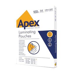 Fellowes Apex A4 Laminating Pouches, Glossy Finish, 100 Sheets - Super-Flex - Ideal for Notices and Photos