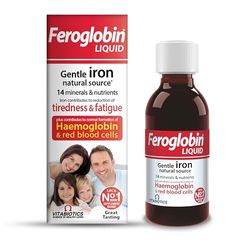 Feroglobin Vitabiotics Gentle Iron and Nutrient Liquid, Reduce Tiredness & Fatigue Maintain Health, 200 ml