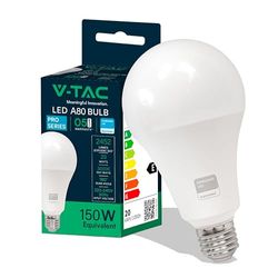 V-TAC Lampadina LED con Attacco Edison E27, 20W (Equivalenti a 150W) A80, 2452 Lumen, Lampadina LED per Massima Efficienza e Risparmio Energetico, Luce 3000K Bianca Calda, VT-233