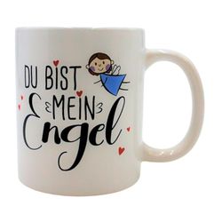 Dekohelden24 Tasse à café en grès, motif : « Du bist mein Engel » - Dimensions (H x Ø) : 9 x 8 cm - Capacité : 300 ml - Présentée dans un coffret cadeau.