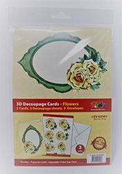 3D Decoupage-Card Bloemen Rose Ovaal Frame Ontwerp Pack dat Kaarten bevat, 3 Bloem Decoupage Vellen en 3 Enveloppen, Groen en Wit, Een Maat