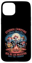Divertente messicano Campfire Sugar Skull Skeleton Día de Muertos Custodia per iPhone 15 Plus