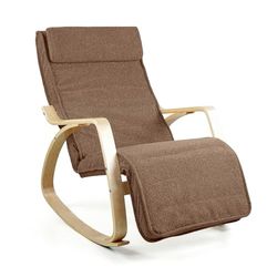 Brigros WeHome Swing Amor Fauteuil à Bascule avec accoudoirs en Bois, Rocking Chair, Fauteuil à Bascule avec Repose-Pieds réglable, Fauteuil Salon, Chaise de Chambre à Coucher (Bouclé, Marron)