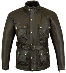 Bikers Gear Australia Trailmaster Classic Vintage Style Motorcycle Waxed Age Treated Leather Jacket Large Brown - XL
