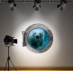60 Second Makeover Limited Full Colour Polar Bear Porthole Ocean Wall Sticker Decal Kids Bedroom Decoration