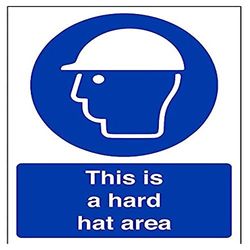 vsafety 41003 AN-R "Area questo è un cappello rigida obbligatoria" DPI, Plastica rigida, verticale, 150 mm x 200 mm, colore: blu