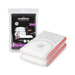 Compactor Aspispace XL Vacuum Compression Bags - Set of 2, Transparent - 80X130 cm, Reusable, Efficient and Durable, Saves up to 80 Percent Space