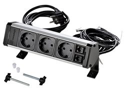 Kopp VersaDESK 939628014 Extensão de 2 conectores RJ-45/11 Cat 6 UTP, cabo de conexão e 2 m de cabo de dados, IP20, 3400 W, 250 V, preto/alumínio anodizado, 3 tomadas 2 RJ4555. 12