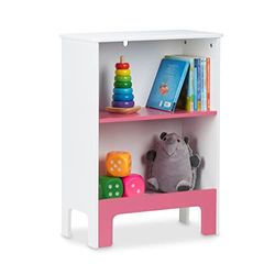 Relaxdays Children's Shelf, 2 Levels, HxWxD: 66 x 48 x 24 cm, Storage Unit for Books & Toys, Sturdy MDF, White/Pink, 100% fibreboard