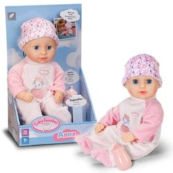 Baby Annabell Anna Rose, soft 36cm baby doll with fabric body, with pink romper and sleeping eyes, incl. Bottle